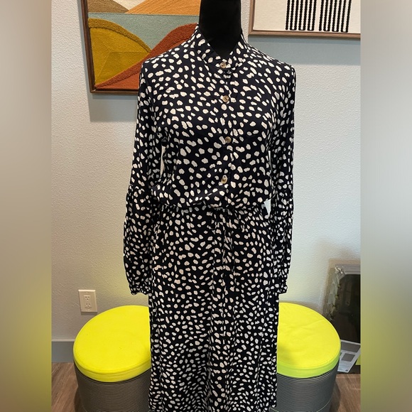 Women's | Midi Dress | Polka Dot | Small | Vintage Feel | Tie Waist | Black/Navy - Picture 5 of 16